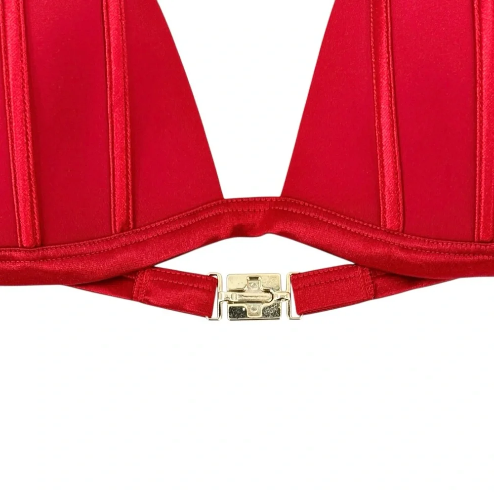 La Perla Red Striped Bikini Swimsuit Swim Top sz 10 - Picture 5 of 9